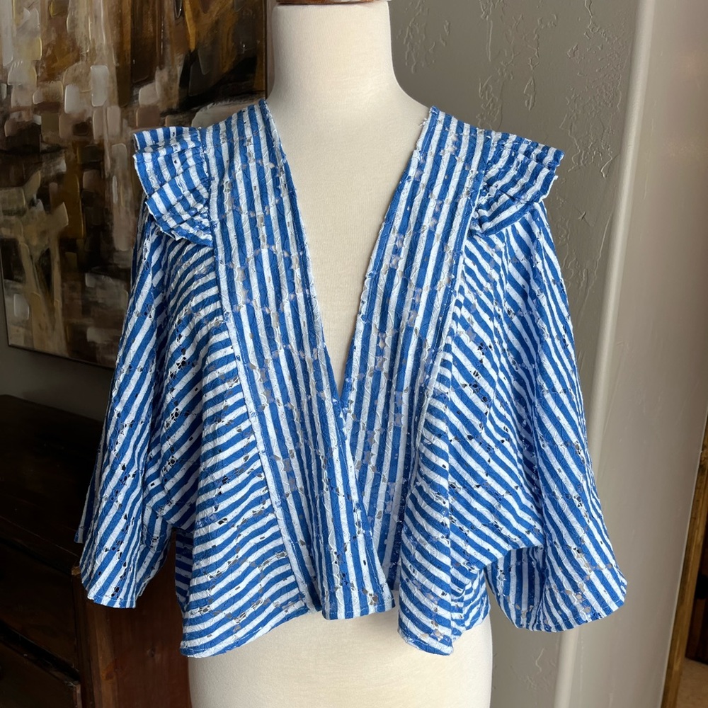 Anthropologie Blue and White Striped Top